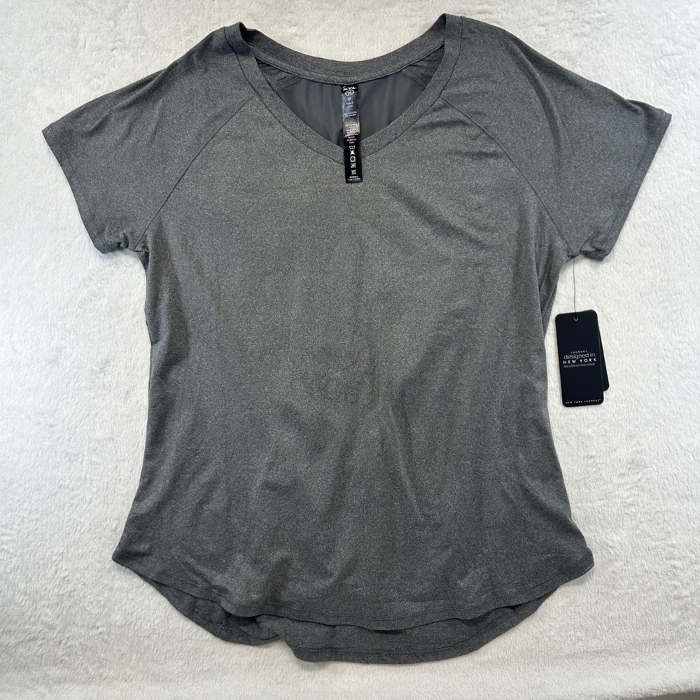 NWT NYL Sport Athleisure Mesh Back Workout Top Size M Grey Performance Tee